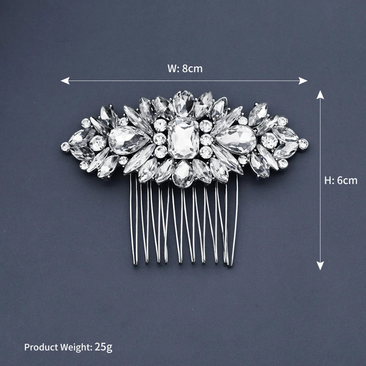 European Bride Wedding Headdress Retro Ethnic Style Horse Eye Glass Rhinestone Tuck Comb High-Grade Alloy Hair Comb Updo Hair Accessories