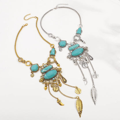 Retro Ethnic Style Bohemian Tassel Alloy Turquoise Iron Sheet Wholesale Layered Necklaces