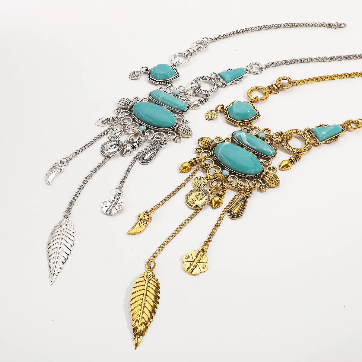 Retro Ethnic Style Bohemian Tassel Alloy Turquoise Iron Sheet Wholesale Layered Necklaces