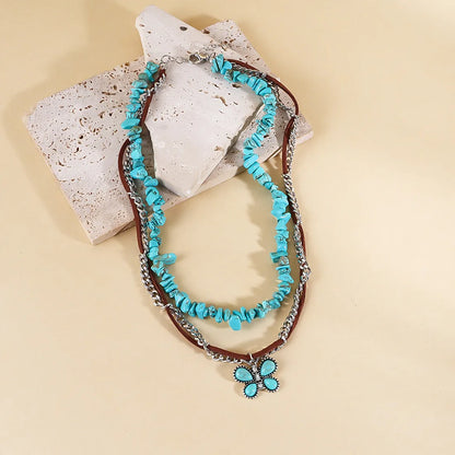 Retro Ethnic Style Butterfly Turquoise Iron Korean Velvet Wholesale Pendant Necklace