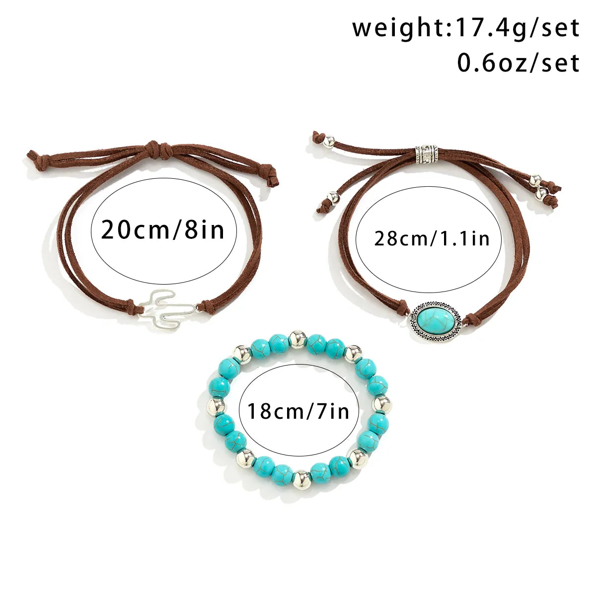 Retro Ethnic Style Classic Style Cactus Round Alloy Turquoise Korean Velvet Wholesale Bracelets