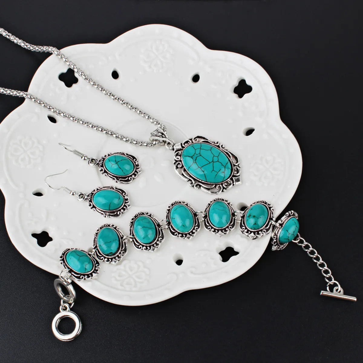 Retro Ethnic Style Classic Style Geometric Alloy Turquoise Women'S Jewelry Set