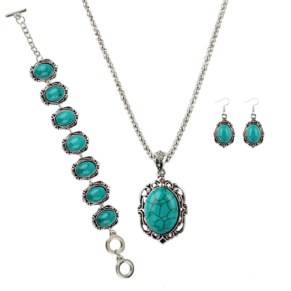 Retro Ethnic Style Classic Style Geometric Alloy Turquoise Women'S Jewelry Set