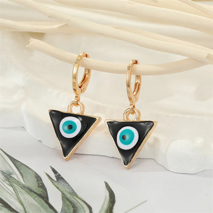 Retro Ethnic Style Color Dripping Oil Triangle Heart Eye Earrings