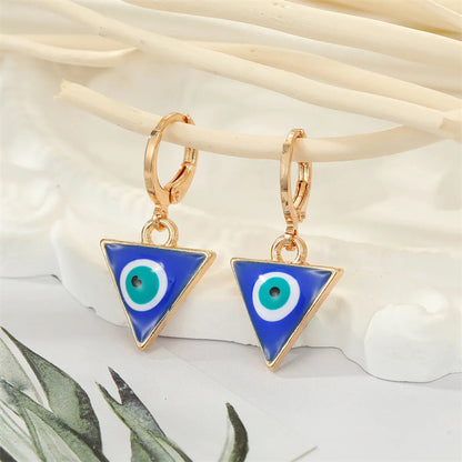 Retro Ethnic Style Color Dripping Oil Triangle Heart Eye Earrings