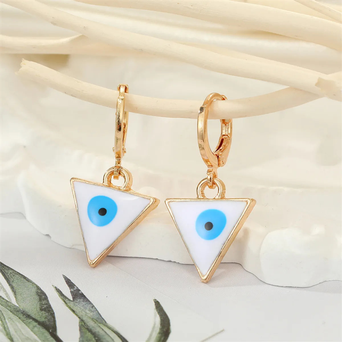 Retro Ethnic Style Color Dripping Oil Triangle Heart Eye Earrings