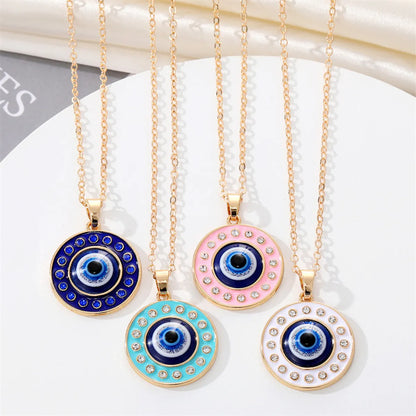 Retro Ethnic Style Color Rhinestone Round Eye Necklace