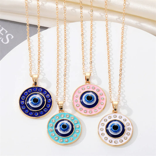 Retro Ethnic Style Color Rhinestone Round Eye Necklace