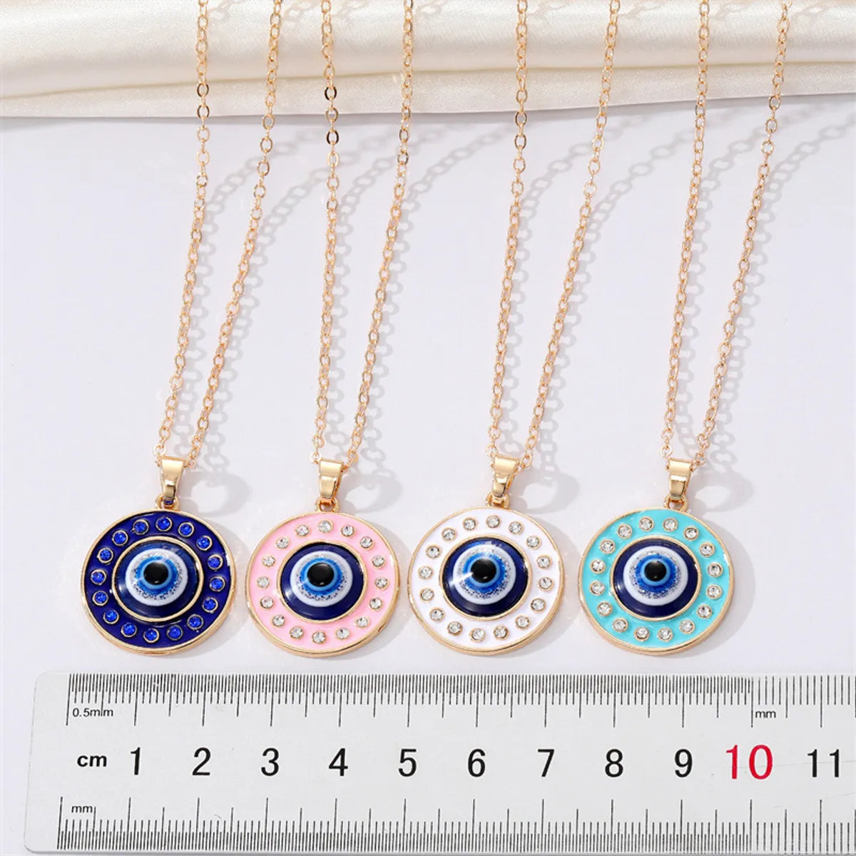 Retro Ethnic Style Color Rhinestone Round Eye Necklace