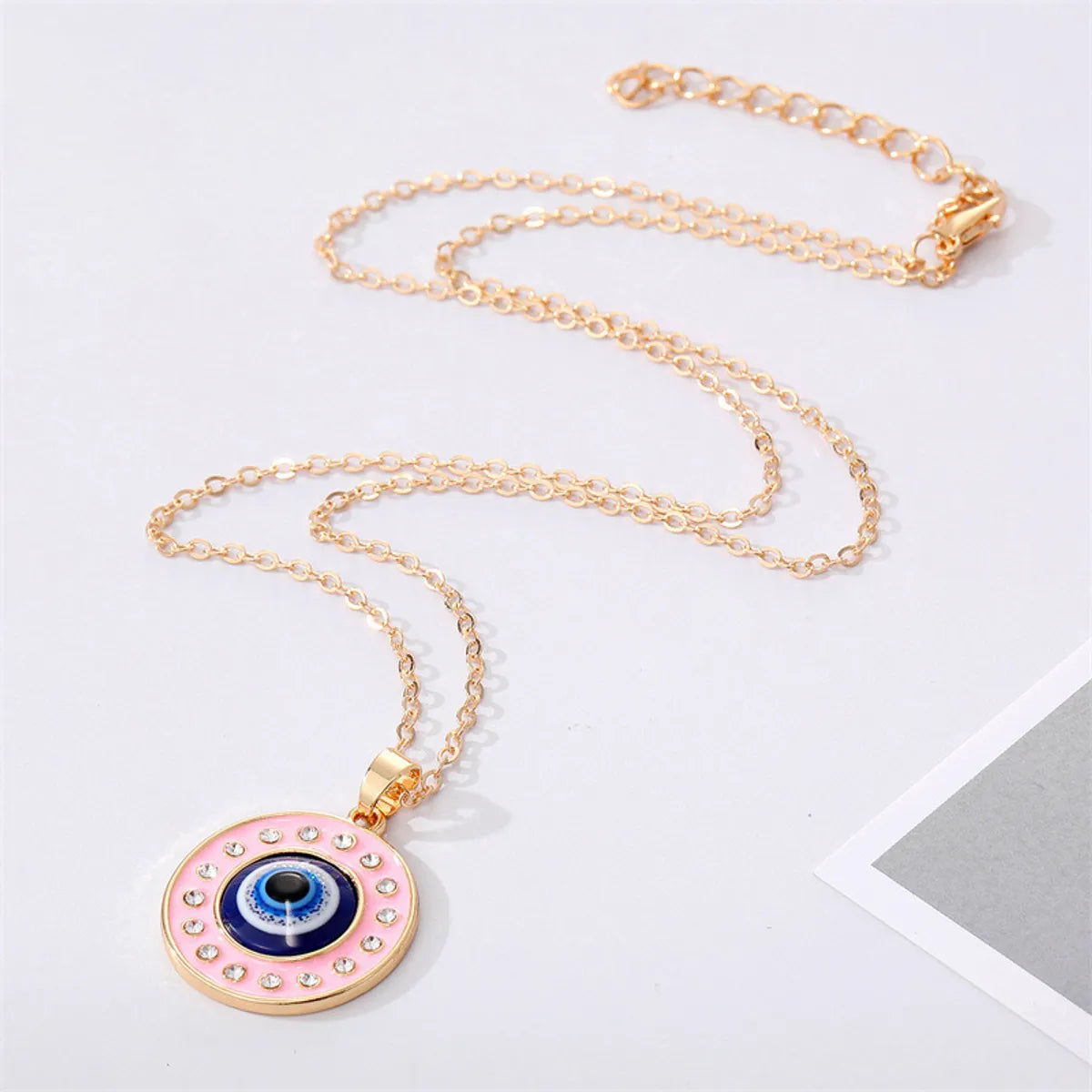 Retro Ethnic Style Color Rhinestone Round Eye Necklace