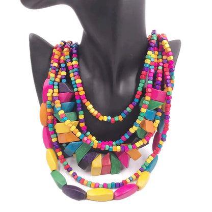 Retro Ethnic Style Colorful Solid Color Wood Beaded Women's Long Necklace