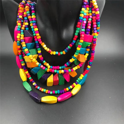 Retro Ethnic Style Colorful Solid Color Wood Beaded Women's Long Necklace