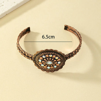 Retro Ethnic Style Commute Flower Ferroalloy Women's Bangle