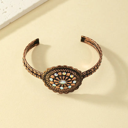 Retro Ethnic Style Commute Flower Ferroalloy Women's Bangle