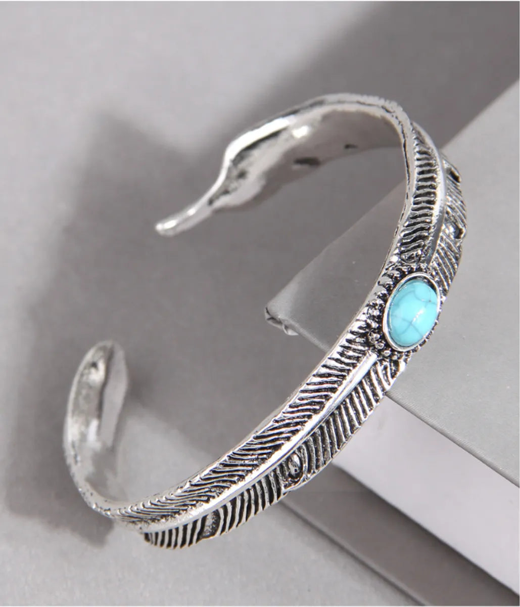 Retro Ethnic Style Feather Turquoise Alloy Wholesale Cuff Bracelets