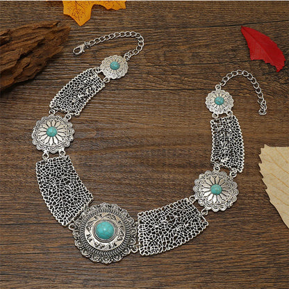 Retro Ethnic Style Flower Alloy Plating Inlay Turquoise Women's Necklace