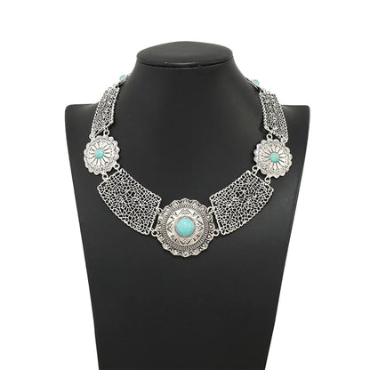 Retro Ethnic Style Flower Alloy Plating Inlay Turquoise Women's Necklace