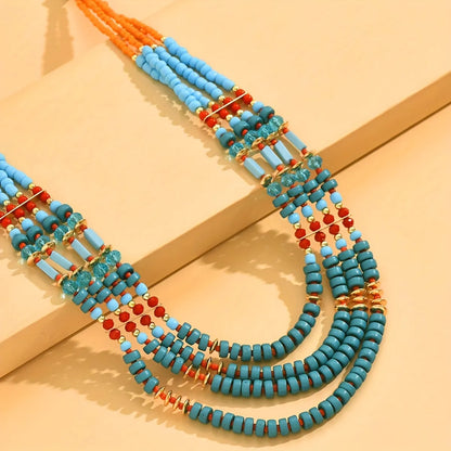 Retro Ethnic Style Geometric Alloy Seed Bead Inlay Glass Women's Earrings Necklace