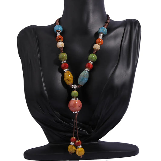 Retro Ethnic Style Geometric Ceramics Women's Long Necklace