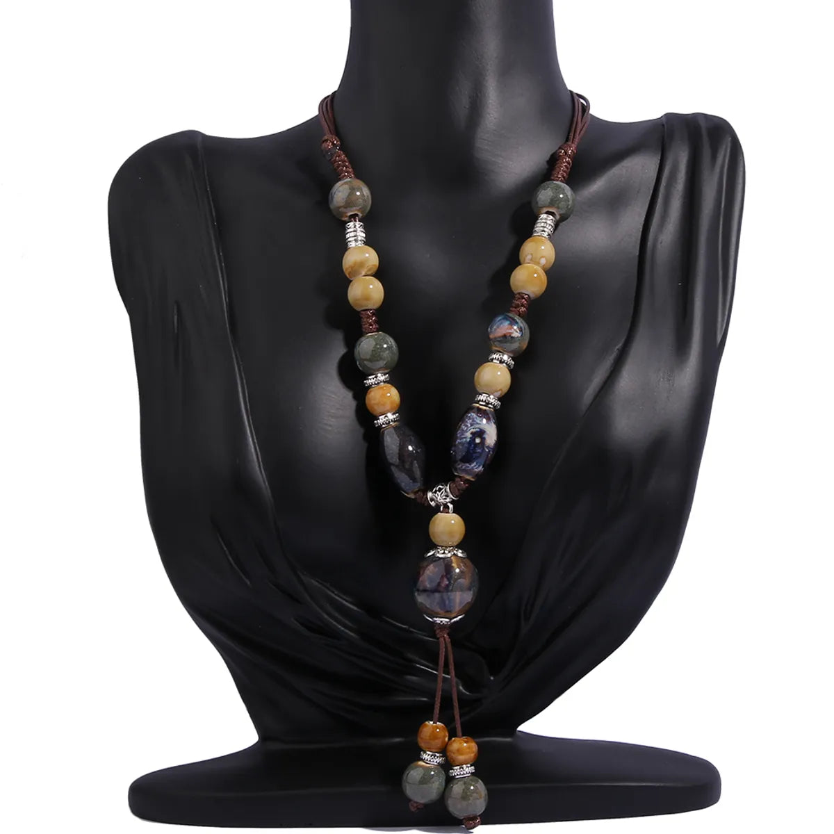 Retro Ethnic Style Geometric Ceramics Women's Long Necklace