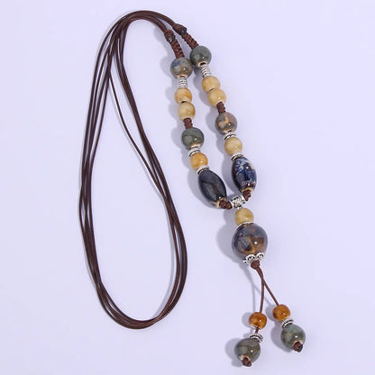 Retro Ethnic Style Geometric Ceramics Women's Long Necklace