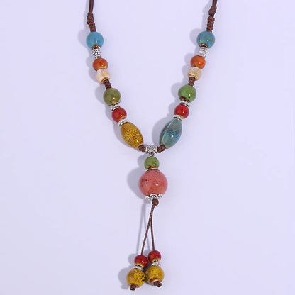 Retro Ethnic Style Geometric Ceramics Women's Long Necklace