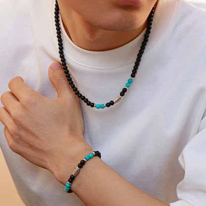 Retro Ethnic Style Geometric Glass Bead Stone Titanium Steel Beaded Men'S Bracelets Necklace