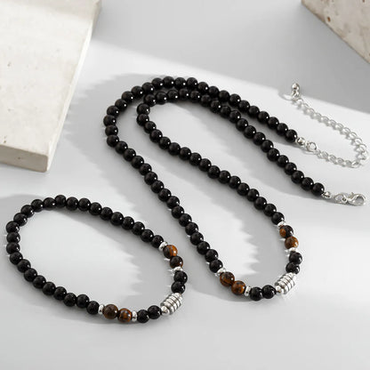 Retro Ethnic Style Geometric Glass Bead Stone Titanium Steel Beaded Men'S Bracelets Necklace