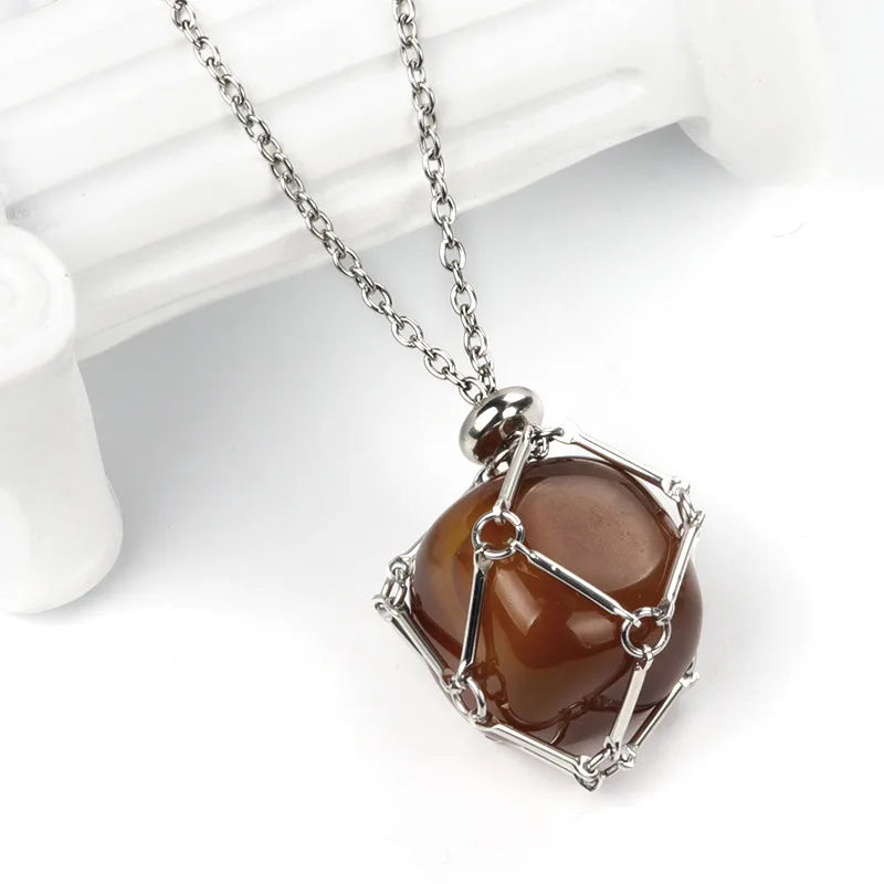 Retro Ethnic Style Geometric Stainless Steel Semi-Precious Stone Unisex Pendant Necklace