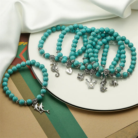 Retro Ethnic Style Geometric Turquoise Beaded Bracelets