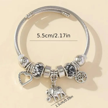 Retro Ethnic Style Heart Shape Life Tree Silver Plated Alloy Wholesale Bangle