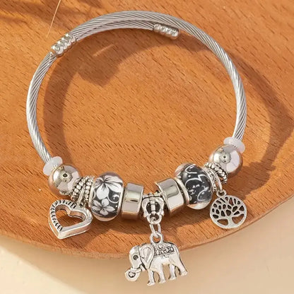 Retro Ethnic Style Heart Shape Life Tree Silver Plated Alloy Wholesale Bangle