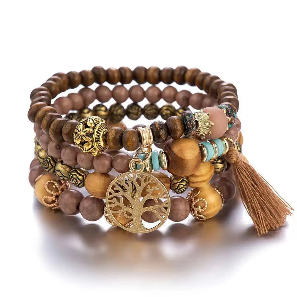 Retro Ethnic Style Life Tree Wood Unisex Bracelets