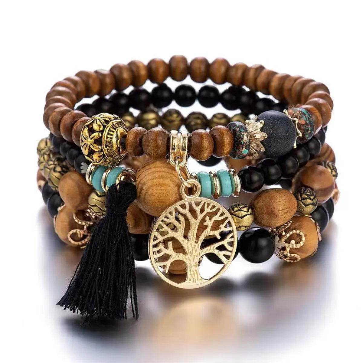 Retro Ethnic Style Life Tree Wood Unisex Bracelets