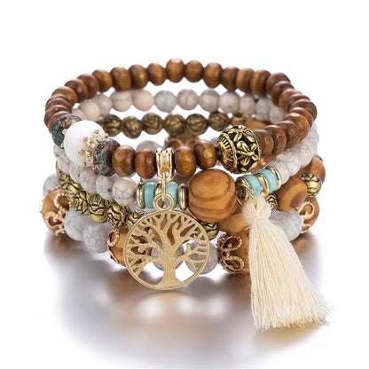 Retro Ethnic Style Life Tree Wood Unisex Bracelets