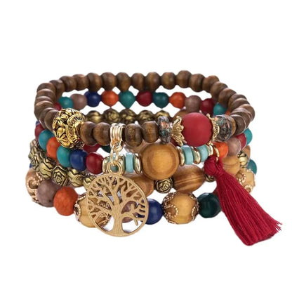 Retro Ethnic Style Life Tree Wood Unisex Bracelets