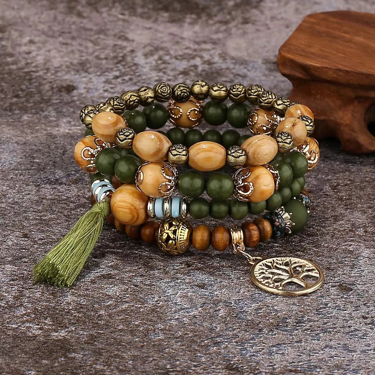 Retro Ethnic Style Life Tree Wood Unisex Bracelets