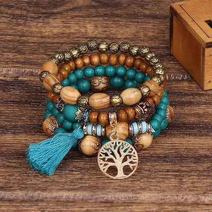 Retro Ethnic Style Life Tree Wood Unisex Bracelets