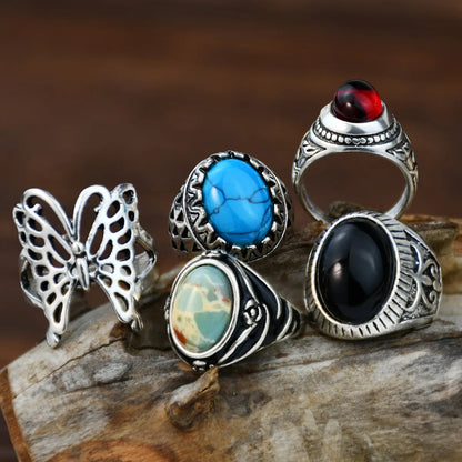 Retro Ethnic Style Oval Butterfly Alloy Plating Inlay Resin Women's Rings