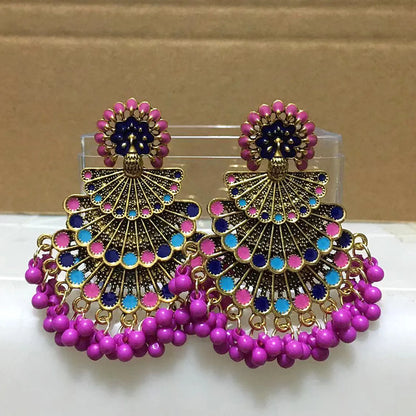 Retro Ethnic Style Peacock Alloy Enamel Inlay Beads Women'S Chandelier Earrings