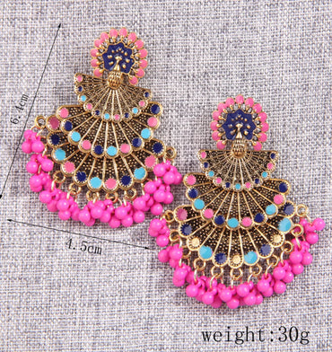 Retro Ethnic Style Peacock Alloy Enamel Inlay Beads Women'S Chandelier Earrings