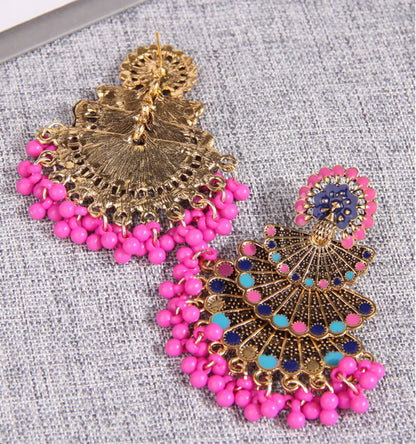 Retro Ethnic Style Peacock Alloy Enamel Inlay Beads Women'S Chandelier Earrings