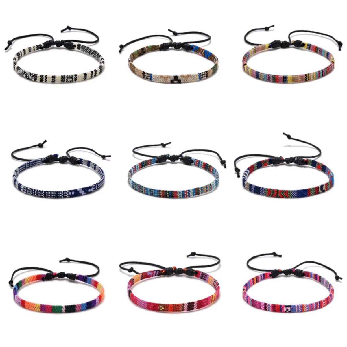 Retro Ethnic Style Printing Cotton And Linen Blend Rope Unisex Bracelets