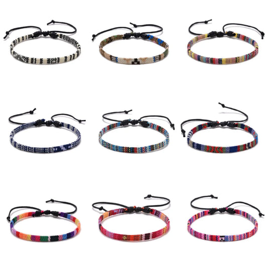 Retro Ethnic Style Printing Cotton And Linen Blend Rope Unisex Bracelets