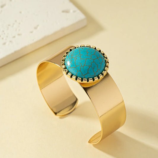 Retro Ethnic Style Round Turquoise Alloy Wholesale Cuff Bracelets