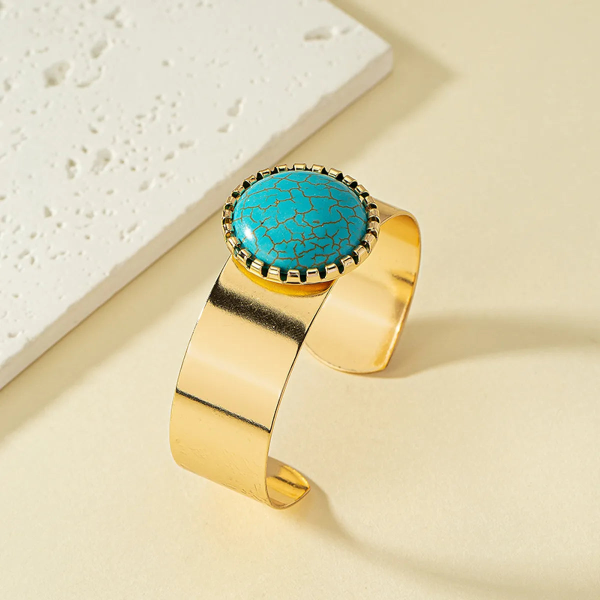 Retro Ethnic Style Round Turquoise Alloy Wholesale Cuff Bracelets