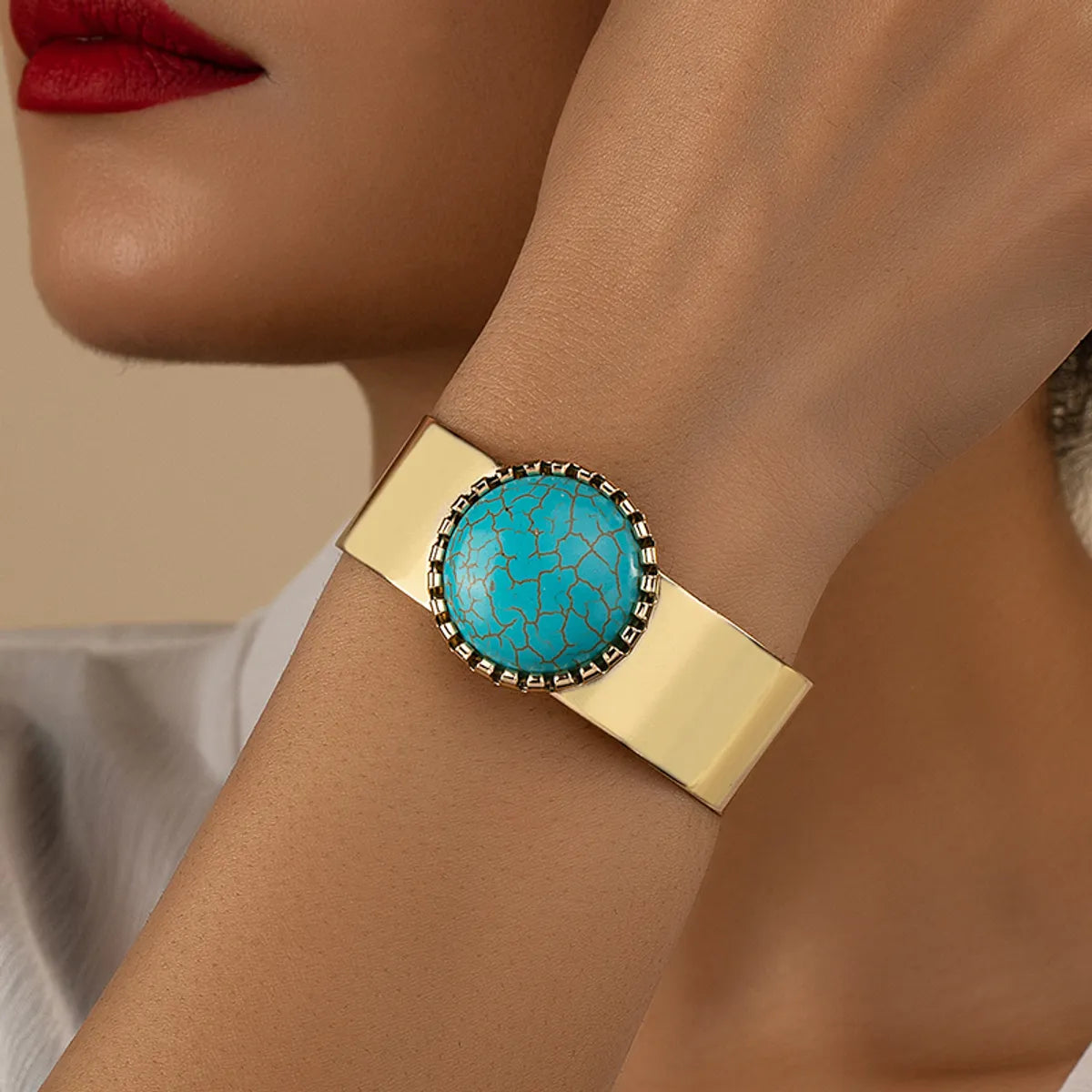 Retro Ethnic Style Round Turquoise Alloy Wholesale Cuff Bracelets