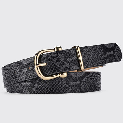 Retro Ethnic Style Solid Color Snakeskin Pu Leather Alloy Women'S Leather Belts