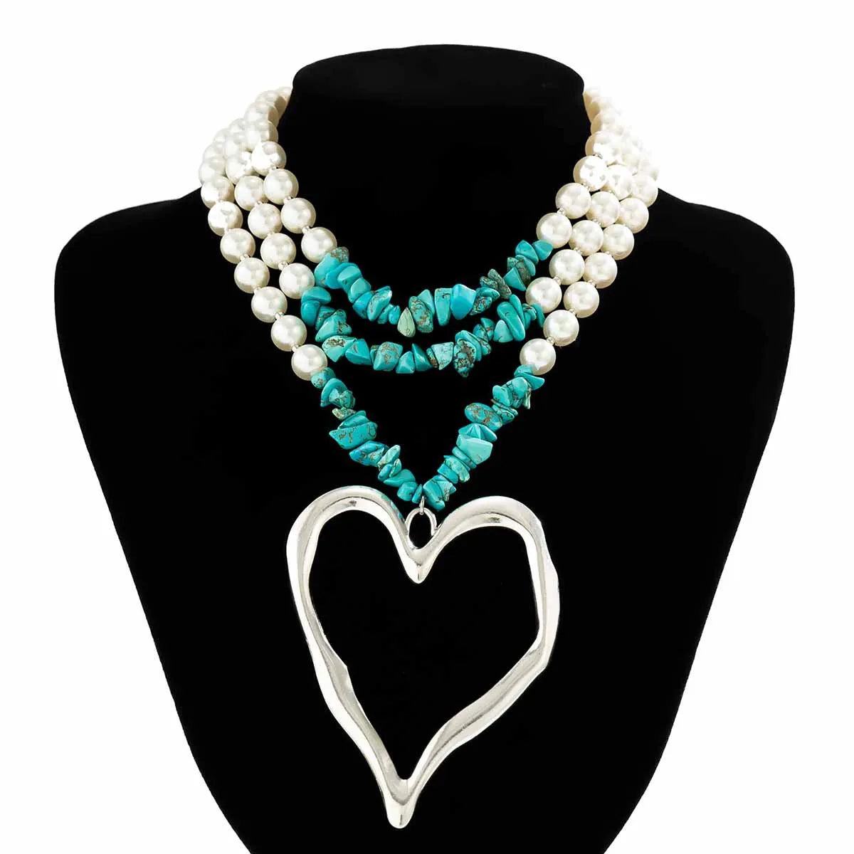 Retro Ethnic Style Star Artificial Pearl Alloy Turquoise Beaded Women'S Three Layer Necklace