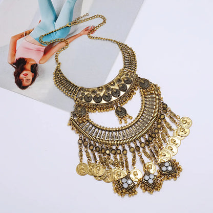 Retro Ethnic Style Tassel Coin Alloy Plating Women's Necklace